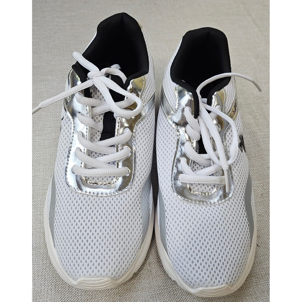 US Polo Assn White Silver Metallic Mesh Sneakers Athletic NW11786 Womens 6.5M - Picture 2 of 10